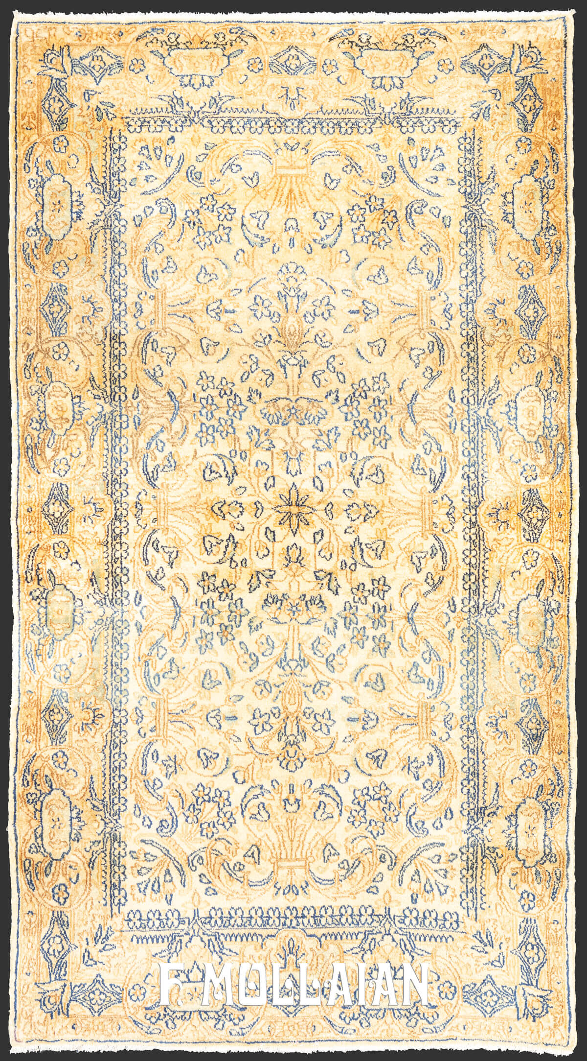 Antique Persian Kerman Hand-Knotted Cream-Beige Color Field Rug n°:53203907